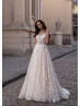 Beaded Ivory Lace Tulle Low Open Back Wedding Dress Beaded Ivory Lace Tulle Low Open Back Wedding Dress